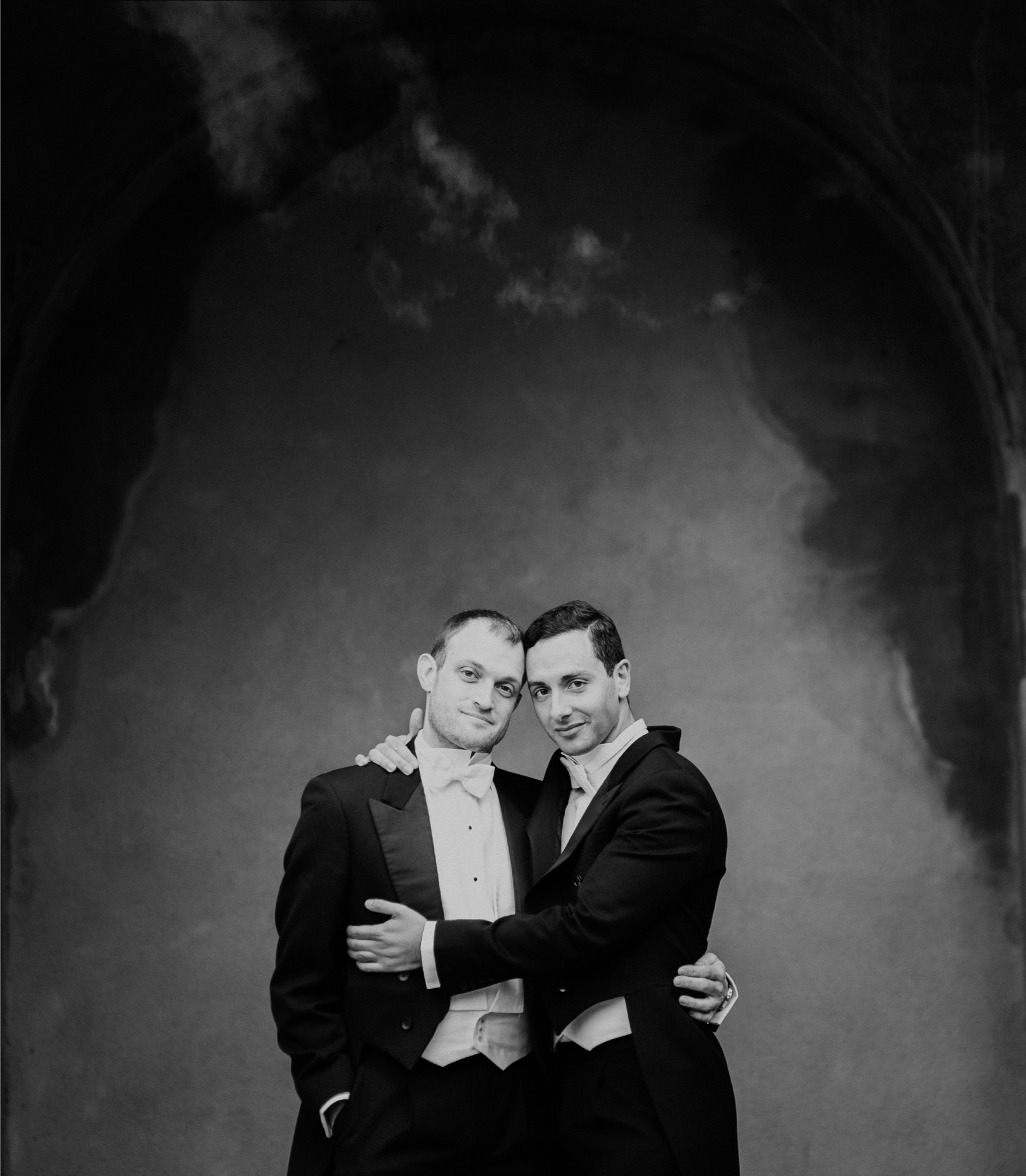 Same sex wedding g ceremony at Cliveden House in black and white